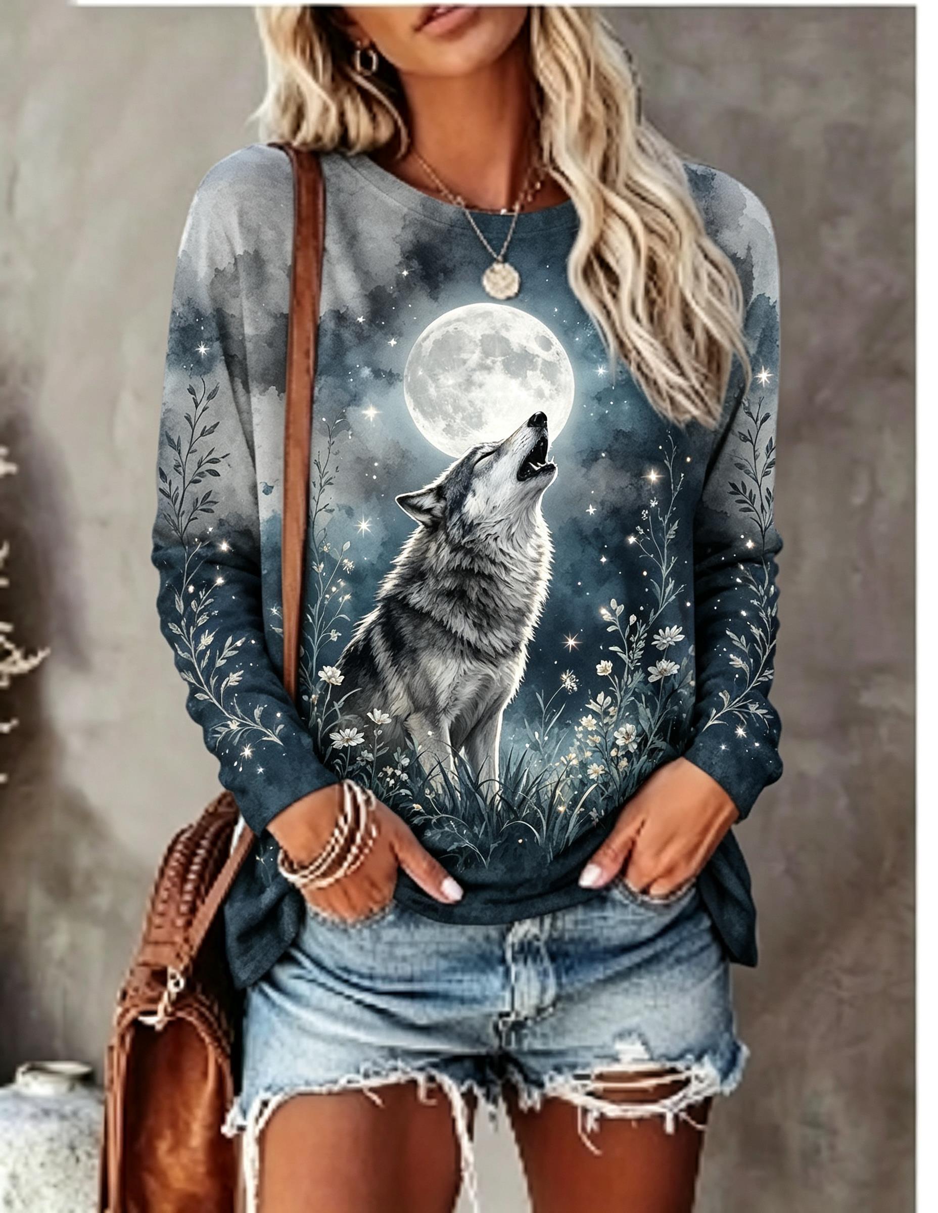 Women Long Sleeve T Shirt Howl - огляд і ціна Winter Clothing For Women